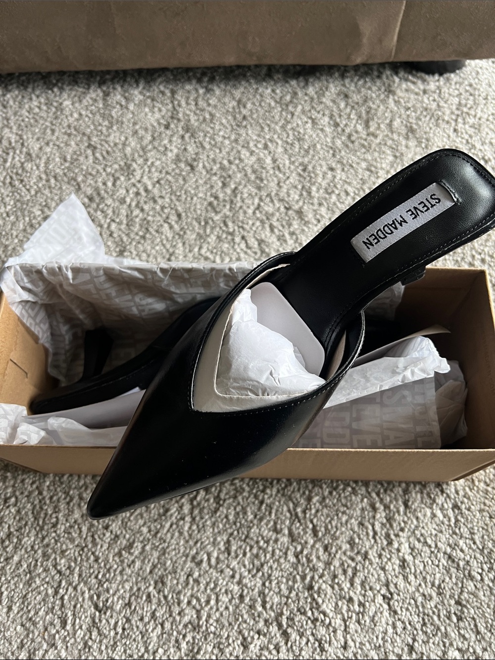 Steve Madden Black Pointed Toe Slip-On Mule Heels